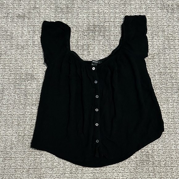 Forever 21 Black Ruffled Button Down Blouse - Picture 1 of 6